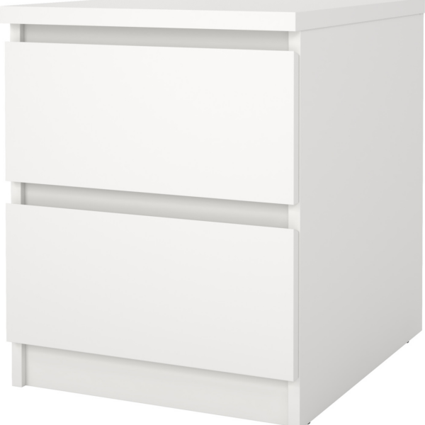 Sengebord / natbord Vesterholm Naia hvid - 2 skuffer, FSC-spånplade, H49,5ÃB40,4ÃD50 cm